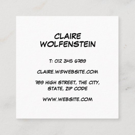 音声バブルメッセージおもしろいレトロ漫画ブック スクエア名刺 (裏面)