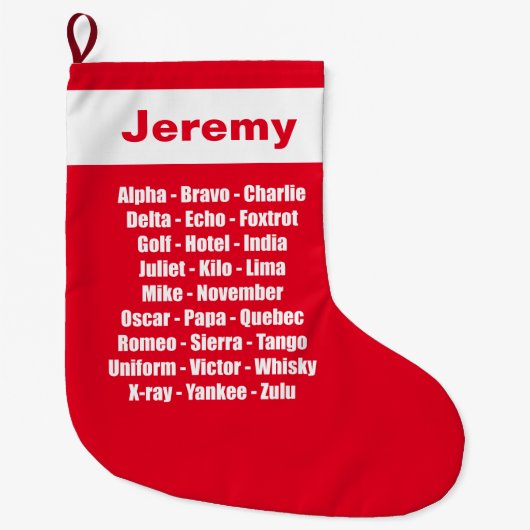 音声文字ノベルティ 赤と白 ラージクリスマスストッキング (正面)