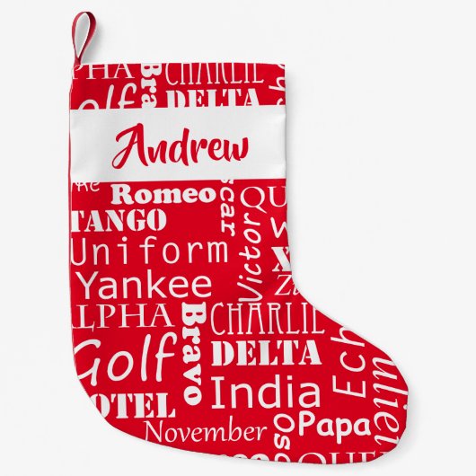 音声文字フェスティバル 赤と白 スモールクリスマスストッキング (正面)