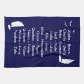 音声航海のアルファベットネイビーブルーヨット キッチンタオル (横)