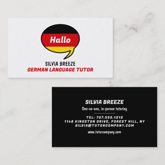 音声認識バルーン，ドイツ語教師，先生 名刺 (正面/裏面)