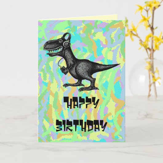 音楽おもしろい恐竜ハッピーバースデーカードデザイン カード (黄色い花)
