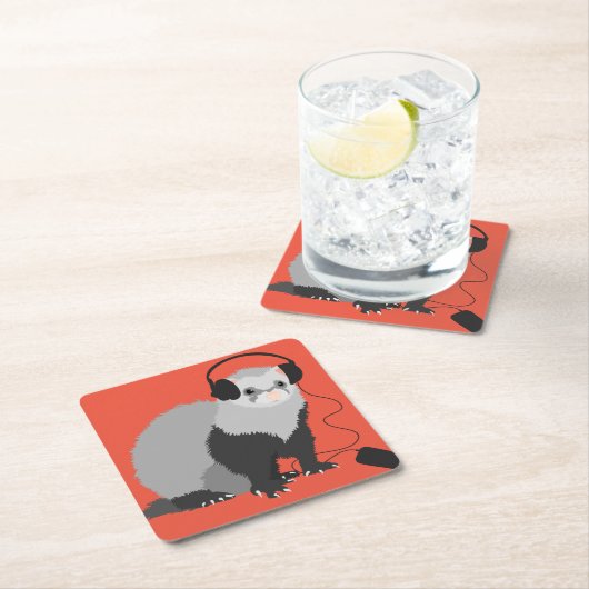 音楽おもしろい愛好家フェレット スクエアペーパーコースター (インサイチュ)