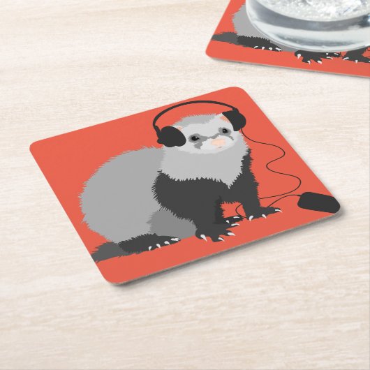 音楽おもしろい愛好家フェレット スクエアペーパーコースター (アングル)