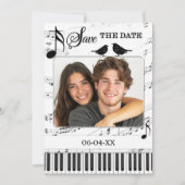 音楽おもしろい黒白の写真日付を保存 案内状 (正面)
