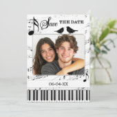 音楽おもしろい黒白の写真日付を保存 案内状 (スタンド正面)