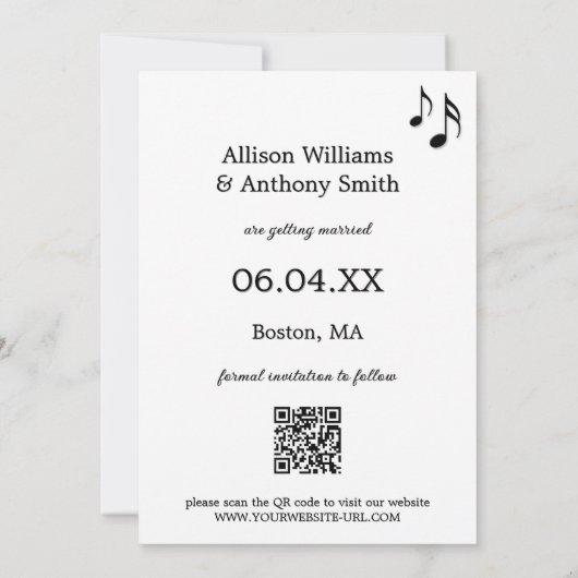 音楽おもしろい黒白の写真日付を保存 案内状 (裏面)