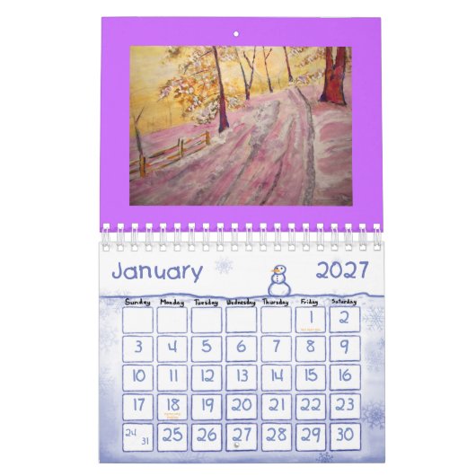 音楽および景色 カレンダー (1月 2027)