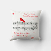 音楽および赤く基本的な鳥のクリスマスの枕 クッション (裏面)