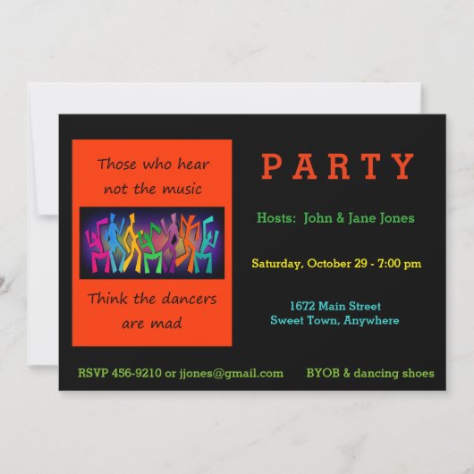 音楽がダンサーを考えるのを聞かない人は気違いです 招待状 (正面)