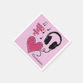 音楽がヘッドフォンナプキンのハートを配置 スタンダードカクテルナプキン (角)