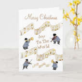 音楽が世界へのクリスマスミュージシャンの喜びを記録 カード (黄色い花)