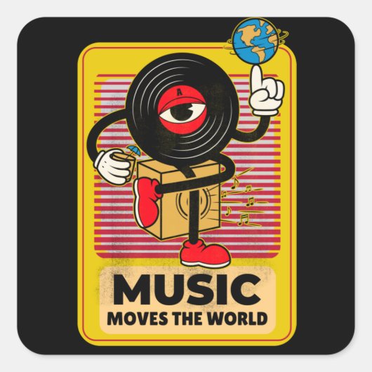 音楽が世界を動かすヴィンテージビニール スクエアシール (正面)