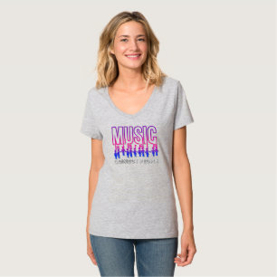 音楽が人を結ぶ 女性Vネック Tシャツ