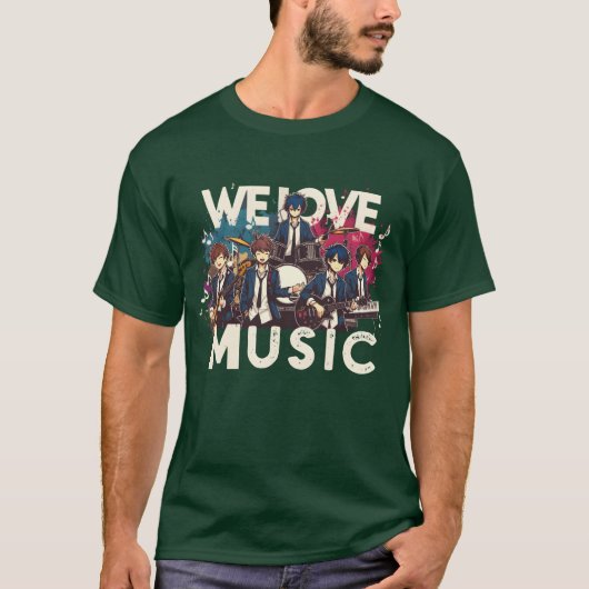 音楽が大好きな楽しいアニメ+漫画のバンドhusbando+オタク tシャツ (正面)
