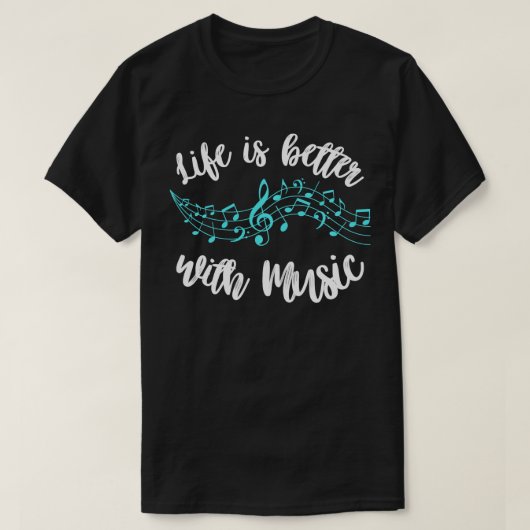 音楽で人生が良いミュージシャン引用文クレフ、 音符記号注 Tシャツ (デザイン正面)