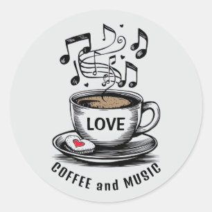 音楽とコーヒーのステッカーセット ラウンドシール