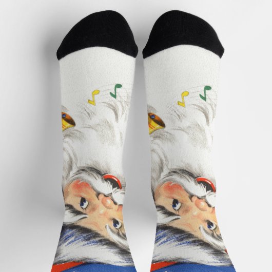 音楽とサンタすてきクロースのヴィンテージクリスマス ソックス (上部)