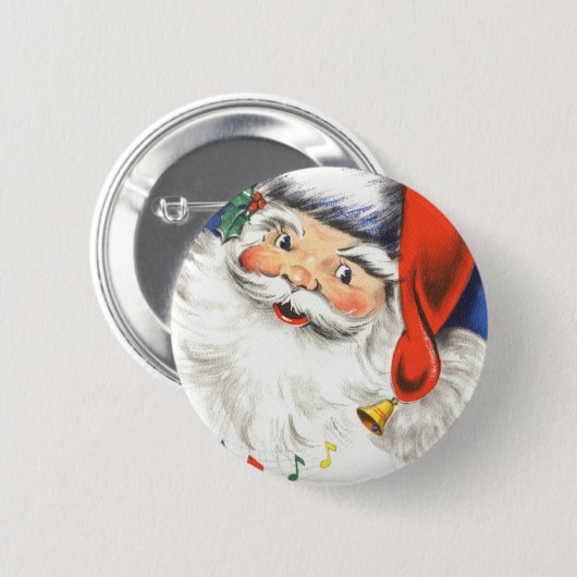音楽とサンタすてきクロースのヴィンテージクリスマス 缶バッジ (正面&裏面)