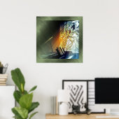 音楽とステンドグラスのキャンバス印刷 ポスター (ホームオフィス)