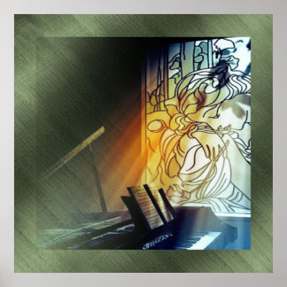 音楽とステンドグラスのキャンバス印刷 ポスター