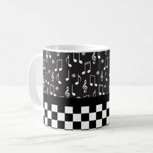 音楽とチェッカーボード白黒 コーヒーマグカップ