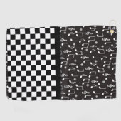 音楽とチェッカーボード白黒 ゴルフタオル (横)