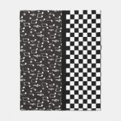 音楽とチェッカーボード白黒 フリースブランケット (正面)