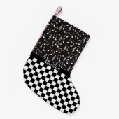 音楽とチェッカーボーパーソナライズされたド スモールクリスマスストッキング (正面 (吊り時))