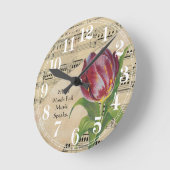 音楽とチューリップ ラウンド壁時計 (傾斜)