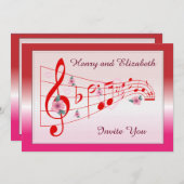 音楽とハイビスカスフラムス結婚式招待状 招待状 (正面/裏面)