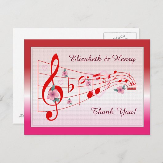音楽とハイビスカス結婚のサンキューカード ポストカード (正面/裏面)