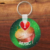 音楽とハート、パンが大好き |背景（緑） キーホルダー (正面)