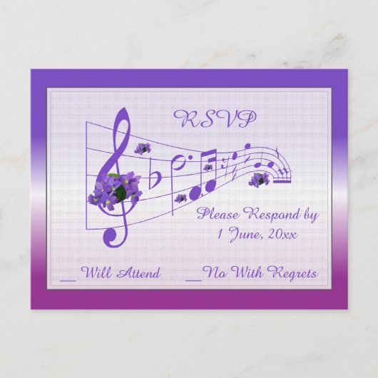 音楽とバイオリン結婚式RSVPカード インビテーションポストカード (正面)