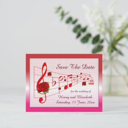 音楽とバラが日付カードを保存 案内ポストカード (スタンド正面)