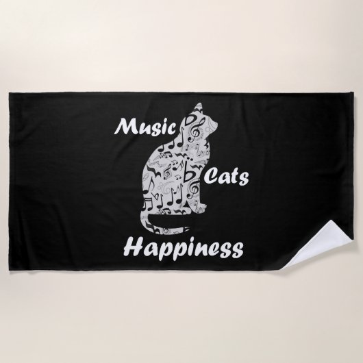 音楽と猫が幸せ引用文 ビーチタオル (正面)