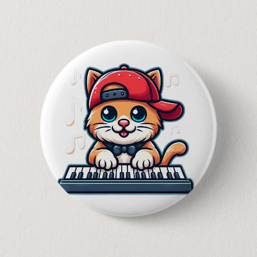 音楽と猫好きのための猫ピアノデザイン 缶バッジ (正面)