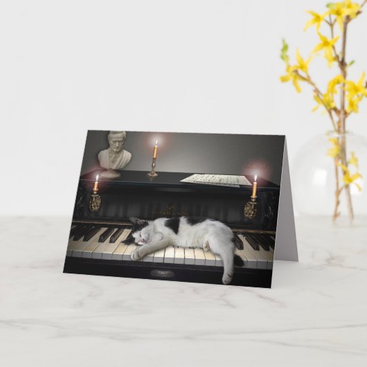 音楽と猫 カード (黄色い花)