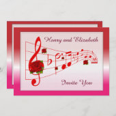 音楽と赤いバラの結婚式招待状 招待状 (正面/裏面)