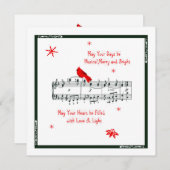 音楽と赤(鳥)ショウジョウコウカンチョウバードクリスマスカード シーズンカード (正面/裏面)