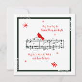 音楽と赤（鳥）ショウジョウコウカンチョウバードクリスマスカード シーズンカード (正面)