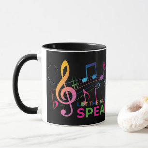 音楽と音楽話のノートを置く マグカップ