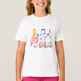 音楽と音楽話のノートを置く Tシャツ