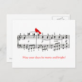 音楽と（鳥）ショウジョウコウカンチョウレッドバードクリスマスポストカード シーズンポストカード (正面/裏面)