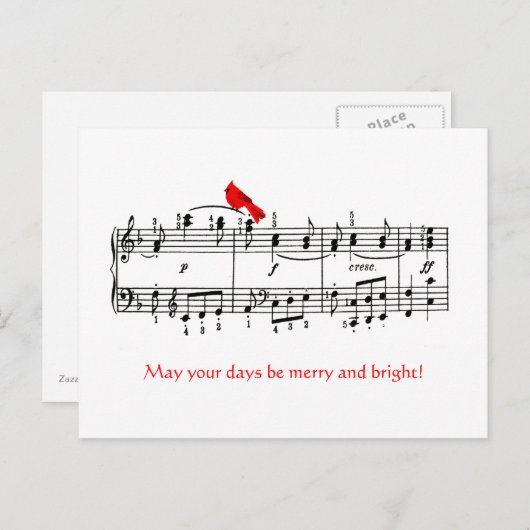 音楽と（鳥）ショウジョウコウカンチョウレッドバードクリスマスポストカード シーズンポストカード (正面/裏面)