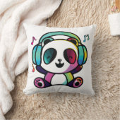 音楽にヘッドフォン聞でハッピーパンダ。 クッション (ブランケット)