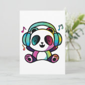 音楽にヘッドフォン聞でハッピーパンダ。 サンキューカード (スタンド正面)