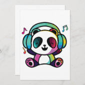 音楽にヘッドフォン聞でハッピーパンダ。 サンキューカード (正面/裏面)