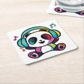 音楽にヘッドフォン聞でハッピーパンダ。 スクエアペーパーコースター (アングル)