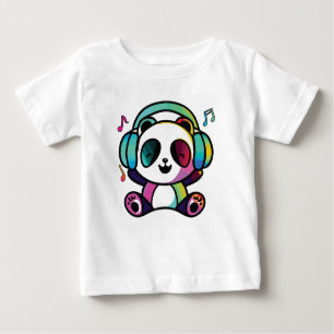 音楽にヘッドフォン聞でハッピーパンダ。 ベビーTシャツ